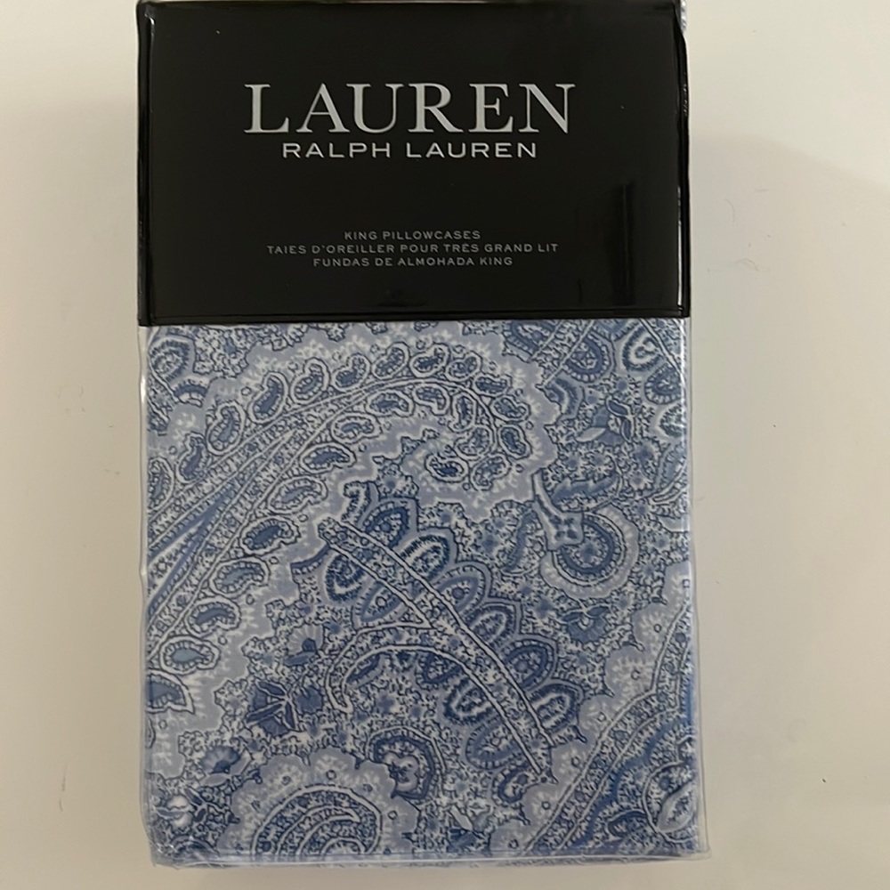 New Ralph Lauren Flannel Blue Paisley King Pillowcase set of 2. $85